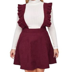 Burgundy Corduroy Ruffle Suspender Dress Sz 4X